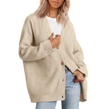 European and American Style Simple and Versatile Knitted Button V-neck Solid Color Sweater for Women