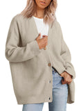 European and American Style Simple and Versatile Knitted Button V-neck Solid Color Sweater for Women