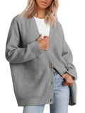 European and American Style Simple and Versatile Knitted Button V-neck Solid Color Sweater for Women