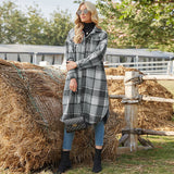 Women's Extra Long Plaid Trench Coat Jacket