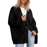 European and American Style Simple and Versatile Knitted Button V-neck Solid Color Sweater for Women