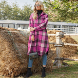 Women's Extra Long Plaid Trench Coat Jacket