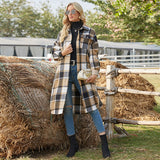 Women's Extra Long Plaid Trench Coat Jacket