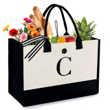 🎁BOGO🎁 Buy One Get One😍Birthday Gifts for Women Initial Canvas Tote Bag Embroidery Monogram Gift Totes Beach Bag with Zipper Pocket