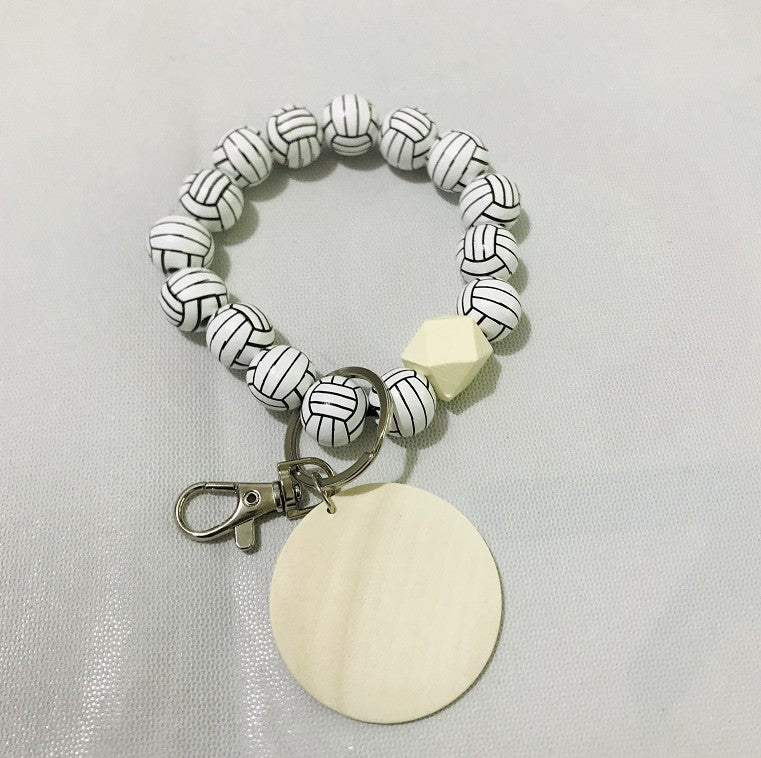 Wooden Bead Bracelet Keychain