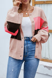 Color Block Open Front Button Sweater Cardigans