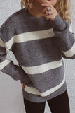 Winter Outfits Color Block Striped Button Neck Pullover Sweaters