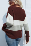 V Neck Color Block Cable Knit Sweaters