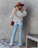 Off Shoulder Pin Striped Loose Pullover Sweaters
