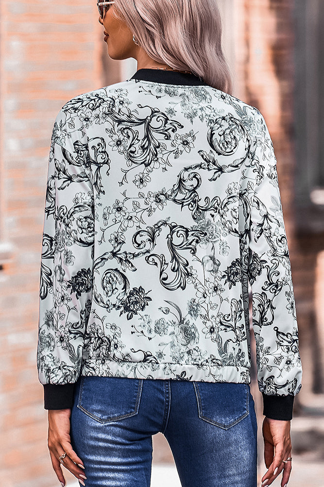 Floral Print Zipper Jacket Coat