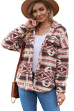 Pink Tribal Print Pocket Buttoned Sherpa Winter Outfits Jacket