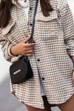 Houndstooth Turn Down Collar Single Breasted Shacket Women