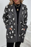 Winter Outfits Leopard Knit Pocketed Open Front Sweater Cardigans