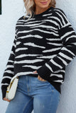 Zebra Striped Knit winter outfits  Pullover Sweaters