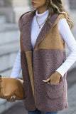 Color Block Plush Hooded Vest Winter Outfits Coat