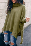 Green Turtleneck Waffle Knit Poncho Blouse