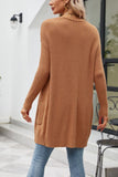 Ribbed Open Front Long Pocket Cardigan