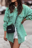 Houndstooth Turn Down Collar Single Breasted Shacket Women