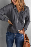 Gray Quilted Patch Half Zipper Sweatshirt