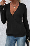 Autumn Outfits Deep V Neck Lace Splicing Knitting Sweater