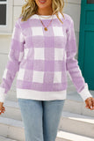 Plaid Colorblock Pullover Sweater