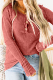 Pink Distressed Button Placket Coarse Texture Pullover