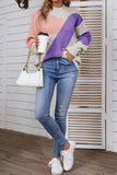 High Neck Color Block Pullover Sweaters