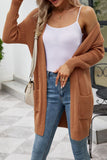 Ribbed Open Front Long Pocket Cardigan