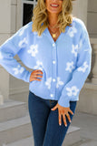 Flower V Neck Button Cardigan