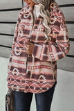 Pink Tribal Print Pocket Buttoned Sherpa Winter Outfits Jacket