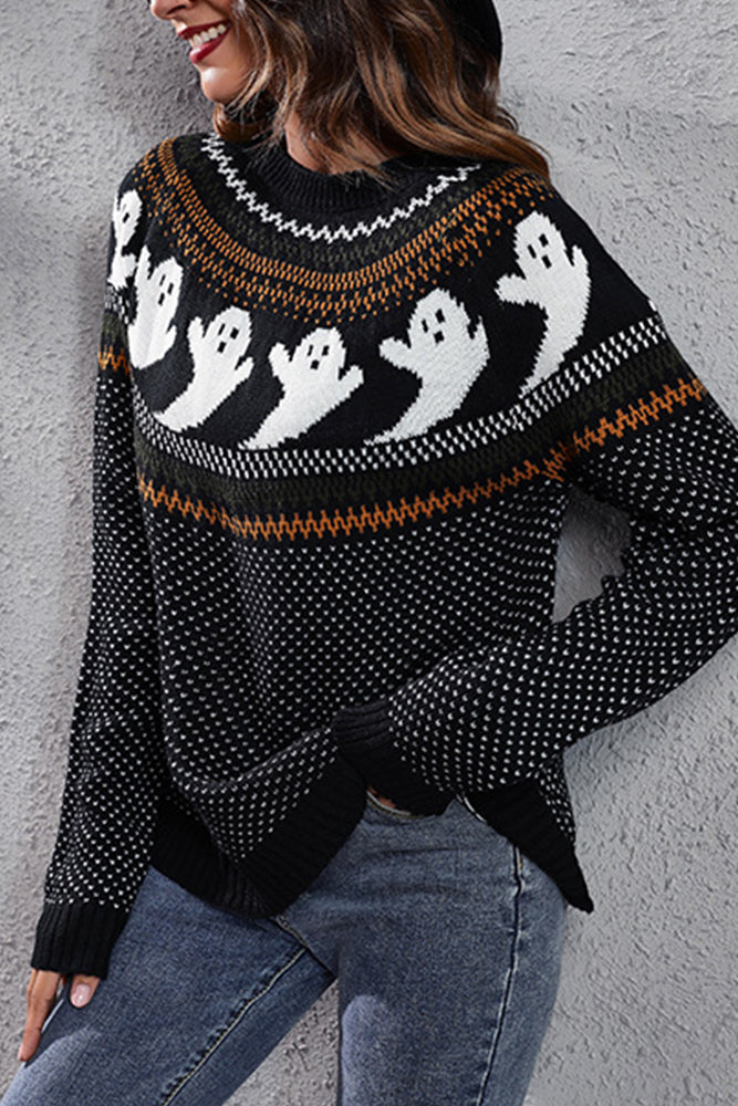 Winter Outfits Ghost Patchwork Knitting Pullover Sweater