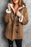 Brown Fleece Suede Mid-length Hooded Coat
