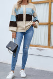 Color Block Open Front Button Sweater Cardigans
