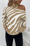 Zebra Stripes Cold Shoulder Knitting Sweater