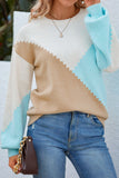 Lantern Sleeve Colorblock Splicing Knitting Sweater