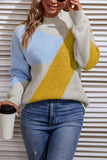 High Neck Color Block Pullover Sweaters