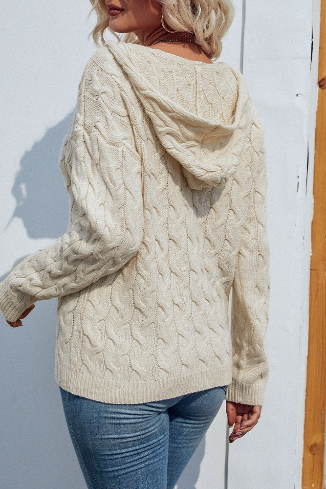 Cable Knit V Neck Hoodies Sweater