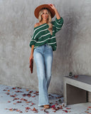 Off Shoulder Pin Striped Loose Pullover Sweaters