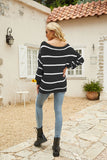 Off Shoulder Pin Striped Loose Pullover Sweaters