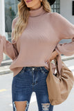 Plain Turtle Neck Tie Sleeves Knit Sweaters