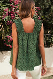 Green Floral Ruffled Straps Flowy Tank Top