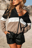 Color Block Open Zipper Drawstring Hem Winter Outfits Coat