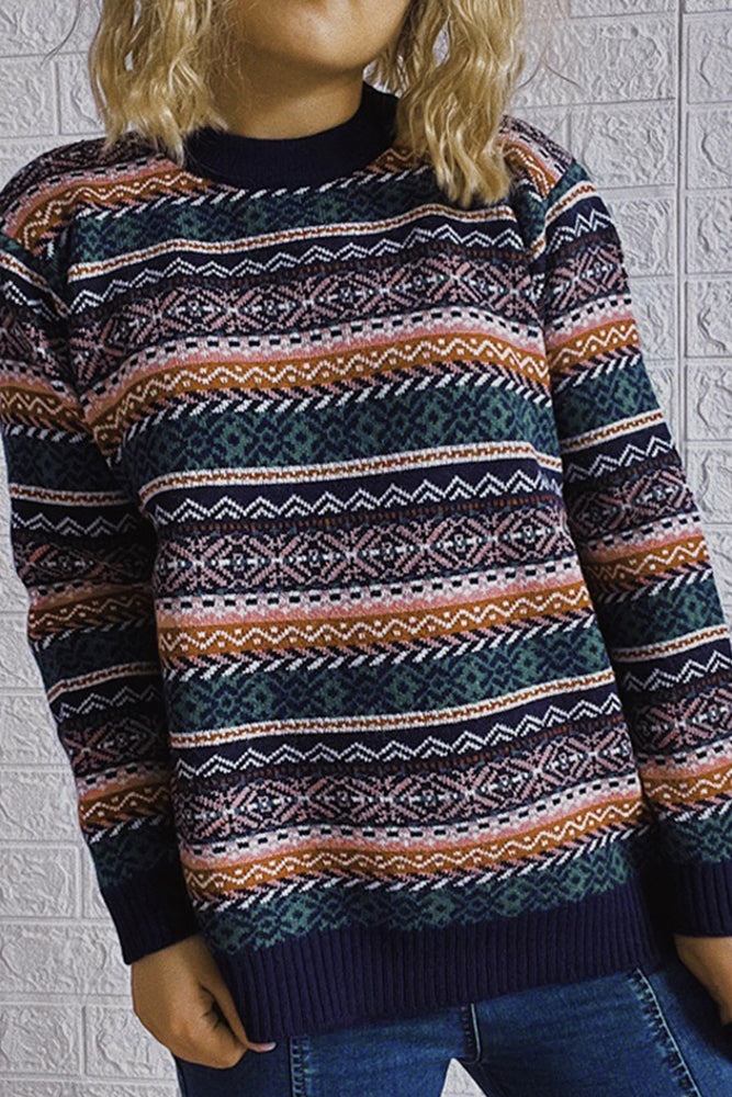 Vintage Stripes Knitting Winter Outfits  Pullover Sweater