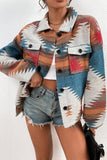 Women Winter Outfits Aztec Print Pocketed Button Up Shackets