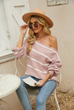 Off Shoulder Pin Striped Loose Pullover Sweaters