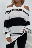 Halter Neck Cold Shoulder Colorblock Sweater