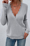 Autumn Outfits Deep V Neck Lace Splicing Knitting Sweater