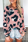 Pink Leopard Print Long Sleeve Loose Top