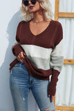 V Neck Color Block Cable Knit Sweaters