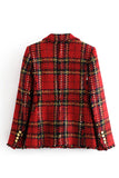 Red Plaid Button Raw Hem Suit Winter Outfits Coat